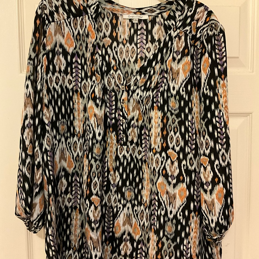 Elegant Quintessential Black/Orange Abstract Blouse (501)